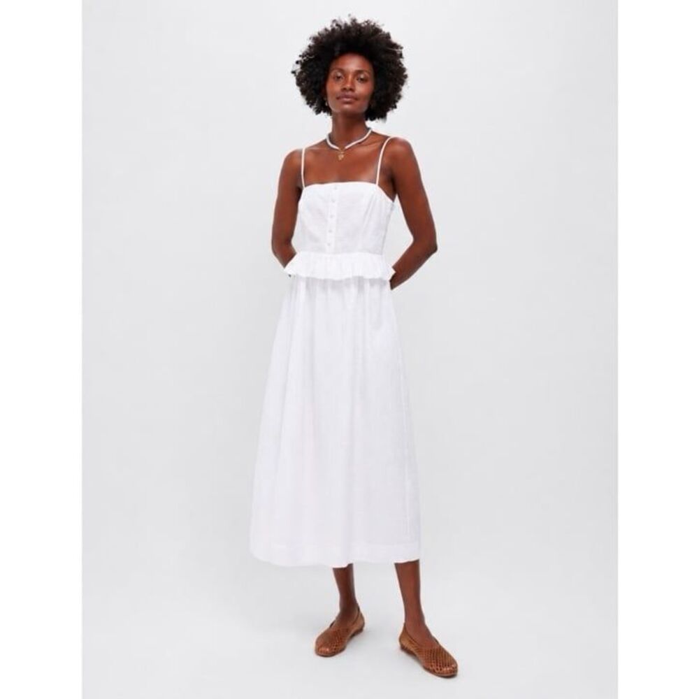 Tuckernuck Maddy White Shadow Stripe Seersucker Textured Peplum Midi Dress 2XL